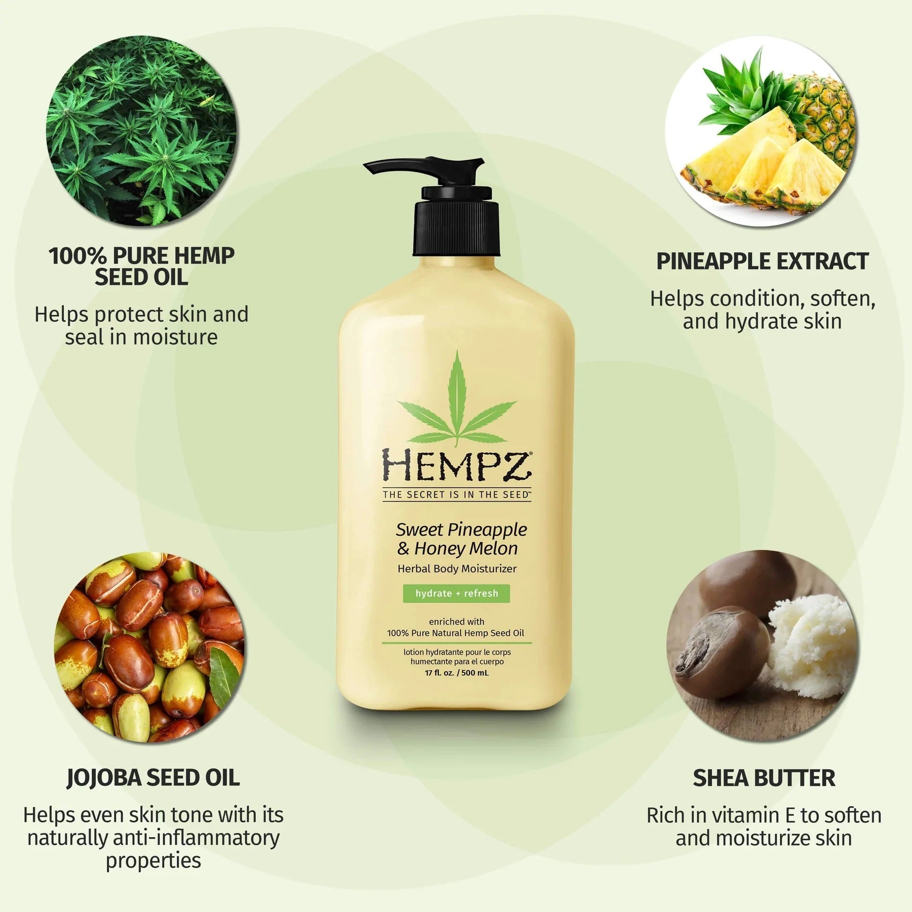 HEMPZ Crema Hidratante corporal a base de hierbas de piña dulce y melón de miel 8.5 FL OZ